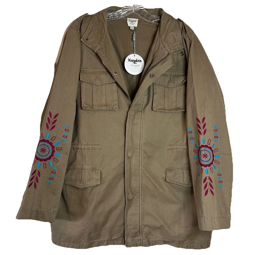 NWT‎ Hayden LA Embroidered Tribal Cargo Jacket in Olive Green Sz Large